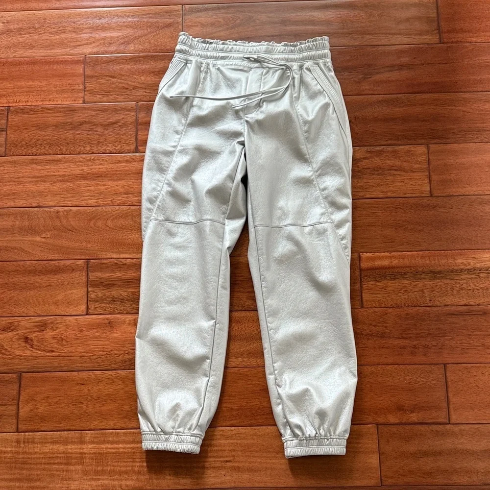 Melissa Nepton Metallic Faux Leather Silver Tristan Jogger pants SMALL